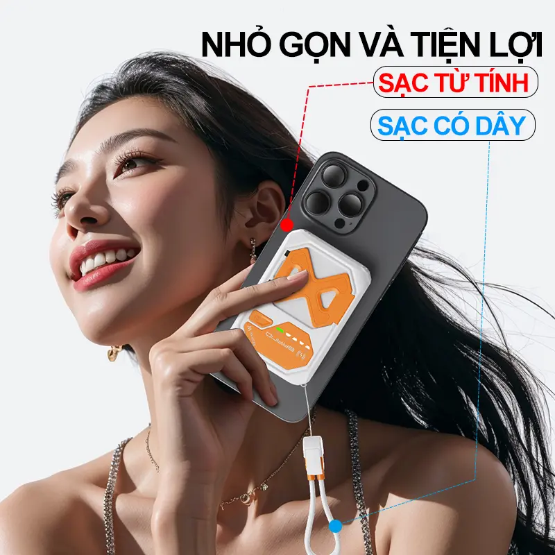 【Dau Dau x AxeElectronics】Sạc dự phòng đa năng, 10000mAh, sạc từ tính, cáp sạc Type-C / Lightning Có Thể Tháo Rời phích cắm gấp AC tích hợp, chân đế điện thoại tích hợp, sạc nhiều thiết bị cùng một lúc, bao gồm sạc dự phòng, cáp sạc và hướng dẫn sử dụng 2