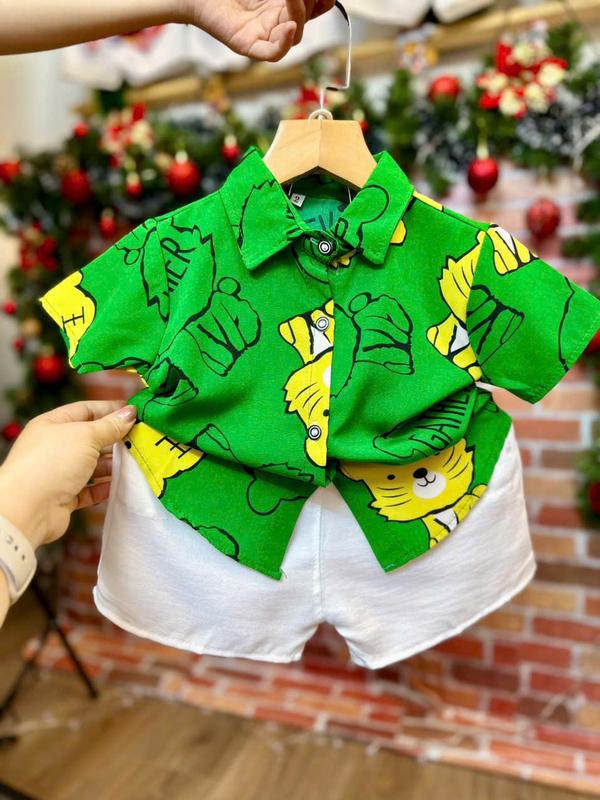 HỔ VÀNG Bộ quần áo sơ mi lụa quần ĐŨI cho bé trai họa tiết dễ thương cho bé 8kg đến 30kg