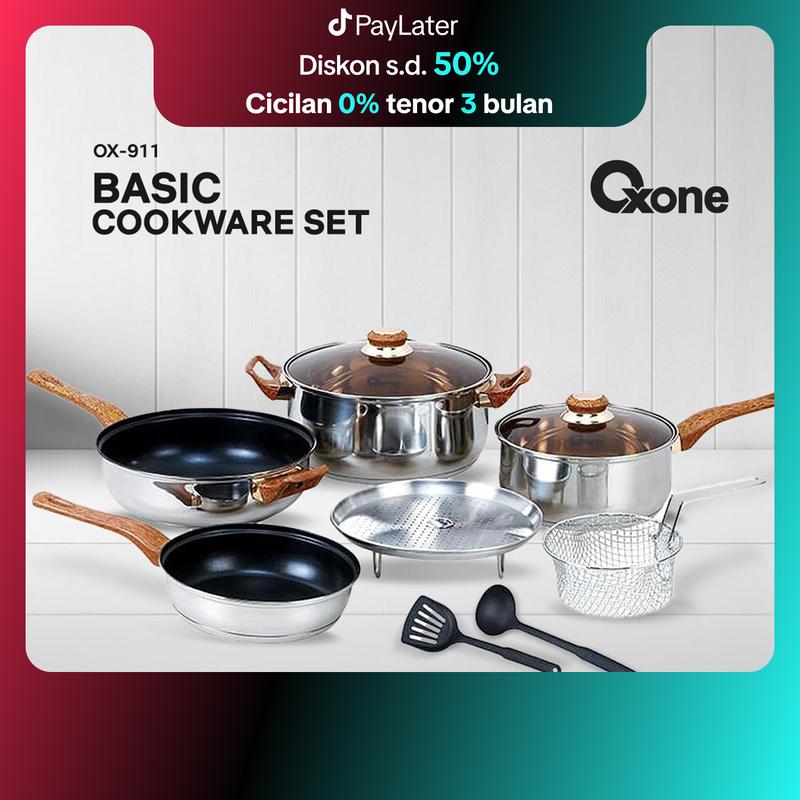 Basic Cookware Oxone OX911 Basic Cookware Set Stainless Steel Teflon Frypan Panci Pan ...
