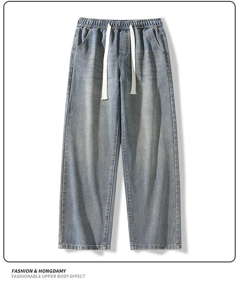 Product Introduction of Vintage-Inspired Drawstring High-Waisted Relaxed Straight-Leg Denim Pants for Women, Retro Loose-Fit Casual Jeans with Elastic Waistband, Comfortable & Stylish, All-Day Wear Bottom Lingerie Trouser Streetwear Basic Minimalist 8