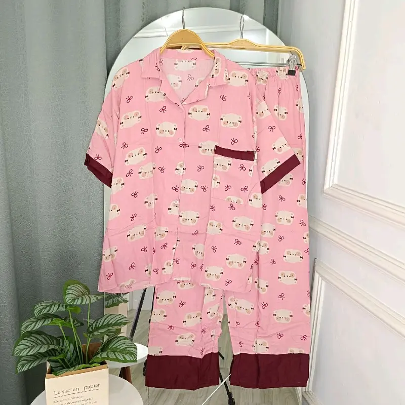 PIYAMA DANIA PDPJ JUMBO/ PIYAMA KOREA KERAH SAKU/ BAJU TIDUR WANITA KEKINIAN/ SETELAN PIYAMA WANITA LENGAN PENDEK CELANA PANJANG/ BAJU TIDUR FULL KANCING/ PAJAMAS RAYON BUSUI JUMBO MOTIF KARTUN KARAKTER Atasan 4