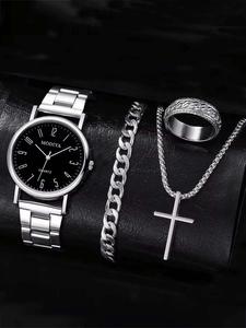 Set de 4 Piezas de Relojes para Hombre, Moda de Negocios, Reloj de Cuarzo con Esfera Árabe Lujosa, Set de Joyería para Hombre, Reloj para Hombre (Sin Caja)