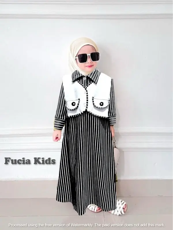 Gamis lebaran Anak Perempuan pakai rompi ala korea usia 1 sampai 12 tahun bahan scuba Parsel 4