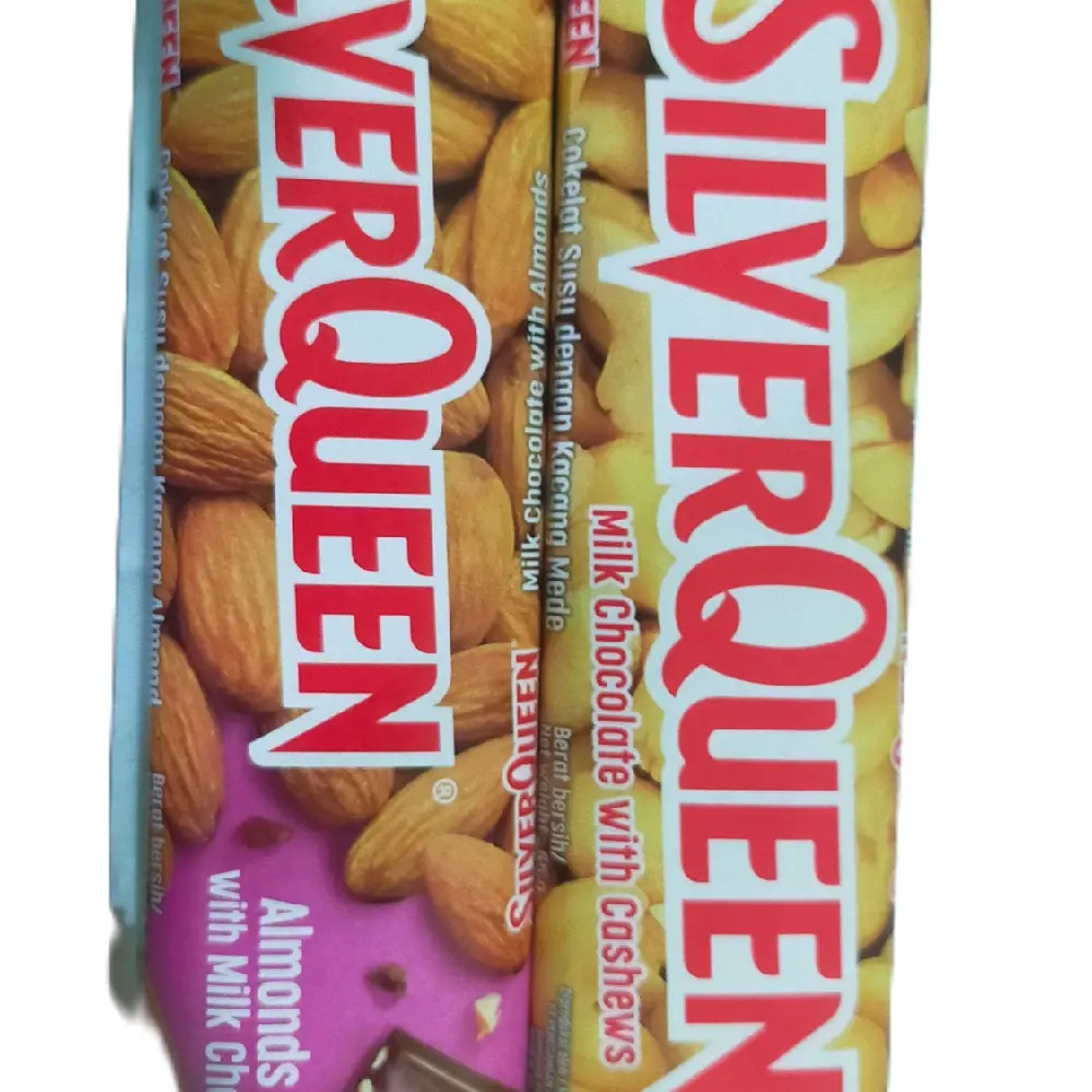 Silverqueen 55(di jual per 5 pcs) gram almond with milk coklat &milk chocolate with cashews exp 2026