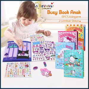 Bevavar Sticker Book Sanrio Quiet Book Aesthetic DIY Buku Sticker Tidak Perlu Memotong Kertas