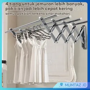 Jemuran Dinding Lipat Stainless 2 Meter Jemuran Baju Pakaian Dinding Jemuran Lipat Dinding