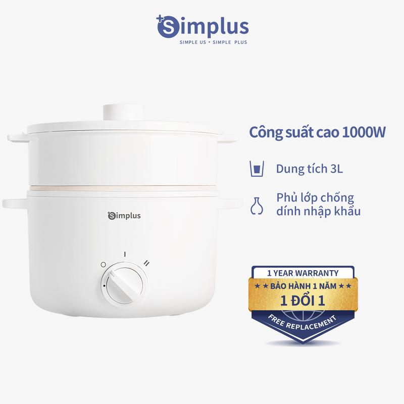 SimplusVN Nồi Điện Đa Năng 3L Có Xửng Hấp DZGH010 Nồi Lẩu Điện Lòng Nồi Tráng Men Chống Dính Kích Thước Lớn DZGH010 Bảo Hành 1 Năm Chỉ Đổi Không Sửa