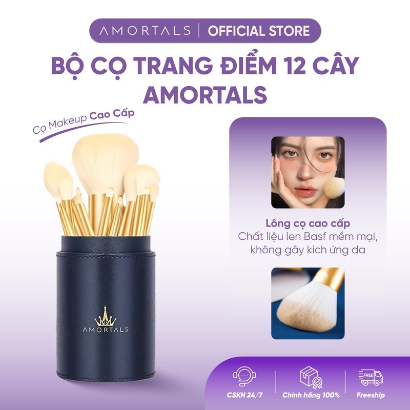 Bộ Cọ Trang Điểm Ngôi Sao 12 Cây Amortals, Bộ Trang Điểm Makeup Chính Hãng Đầy Đủ, Sợi Lông Cao Cấp, Dày Mịn, Mềm Mại, Bền Bỉ Không Phai Màu, Gồm Cọ Mắt, Má, Phủ, Tạo Khối..., Phù Hợp Người Mới, Makeup Artist