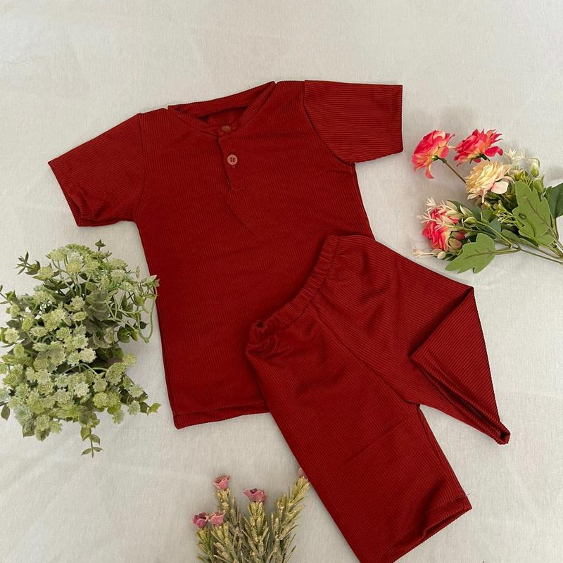 Setelan baju anak laki laki dan perempuan bahan Rib Knit 3 bulan - 1 tahun 2