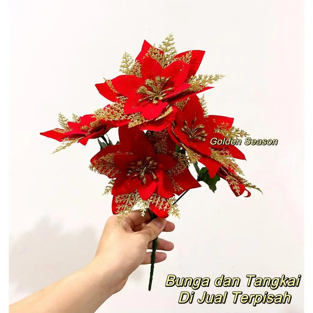 BUNGA HIAS POSENTIA NATAL DEKORASI HARGA MURAH / GLITTER PREMIUM BUNGA KASTUBA ORNAMEN NATAL