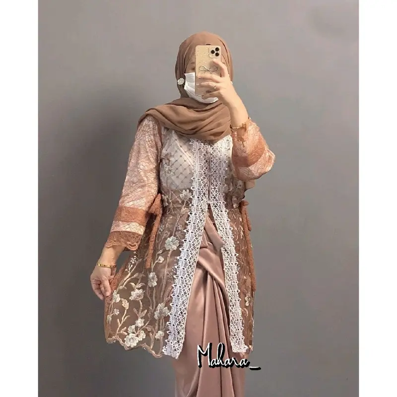 Debatik - Oneset lilia garden setelan outer kebaya brukat premium set inner bawahan polosan maxmara Dress Atasan Wanita Baju Kondangan Pesta Tunik Panjang Katun Dewasa Remaja Wisuda Mewah Motif Muslim Formal Nyaman 0