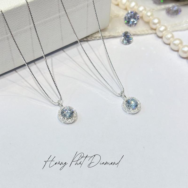 [ Hoàng Phát ] Trang Sức Dây Chuyền Bạc Ý 925 Dây Mì Hộp Vuông 4T5 (45cm) Phối Mặt Halo Tròn Tấm 6li5 X.o.à.n Nam Mỹ (P041) KHÔNG XI KIM