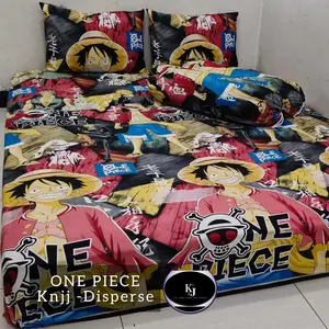 SPREI SET Luffy NAKAMA ONE PIECE SET sarban sargul Motif Anak Viral Bahan Katun Lembut Ukuran 120x200 160x200 180x200 200x200-T20  Tali Sarung Bantal