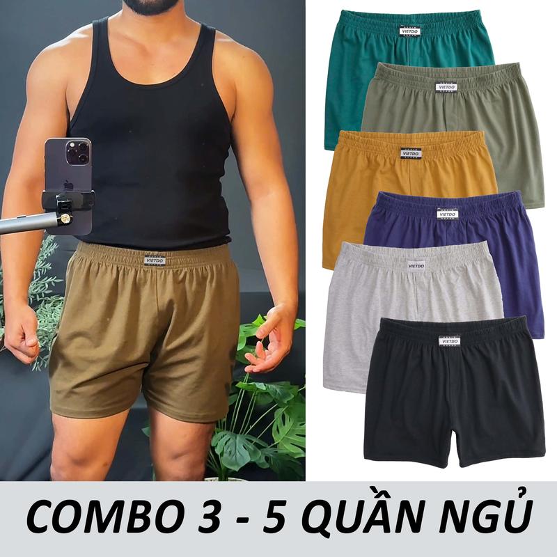 COMBO 3 - 5 Quần Đùi Ngủ KHÔNG TÚI - VietDo Quần Mặc Nhà Mặc Ngủ Nam Nữ Chất Thun Mỏng Thoải Mái Mát Mẻ