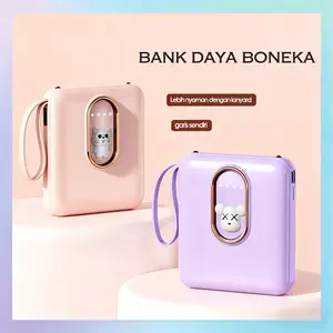 PowerBank Mini 20000mAh Ultimate Backup Battery Cute Kaws Good Quality with 4 Charging Cable Fast Charge 20000mAh Powerbank Charger for Samsung iPhone Jam Pengisian Cepat 2.0