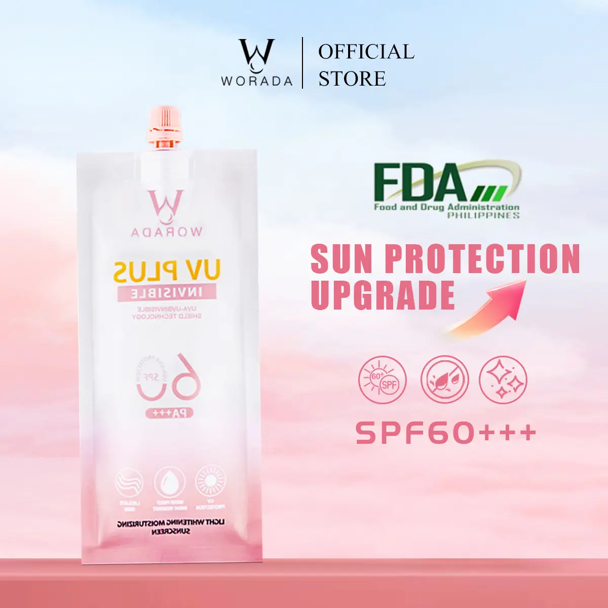 [FDA Approved] BUY 1 TAKE 1 WORADA  New Upgraded Portable 3in1 SPF60+++ UV Plus Face Whitening Sunscreen Whitening Cream Waterproof Facial Body Skin 50ml All Skin Types Hydrating Moisturizer Skin Repair Comfort Skincare Brightening Moisture Hydrate