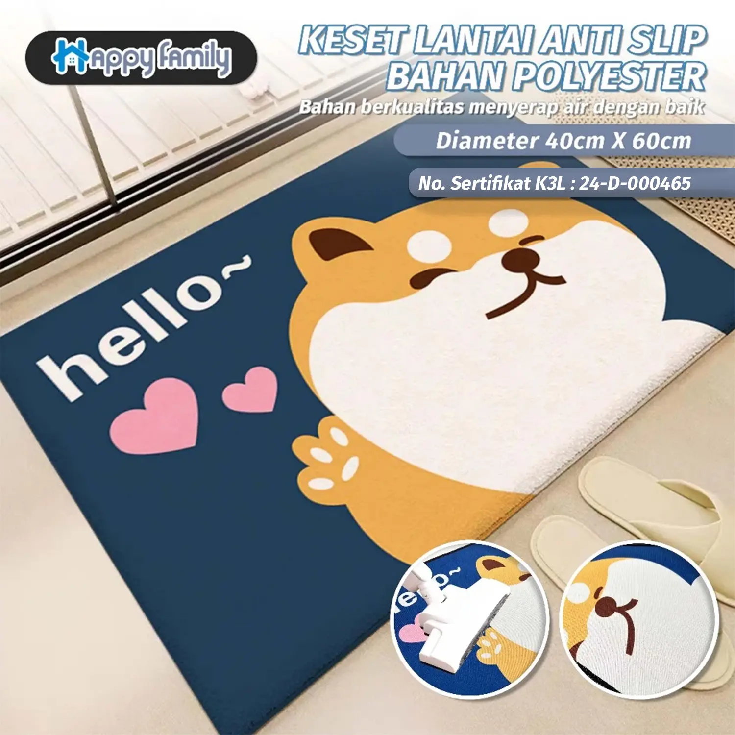(HF) LOKAL Keset Lantai  MOTIF Modern UK 40x60cm Anti Slip Keset Kamar Mandi