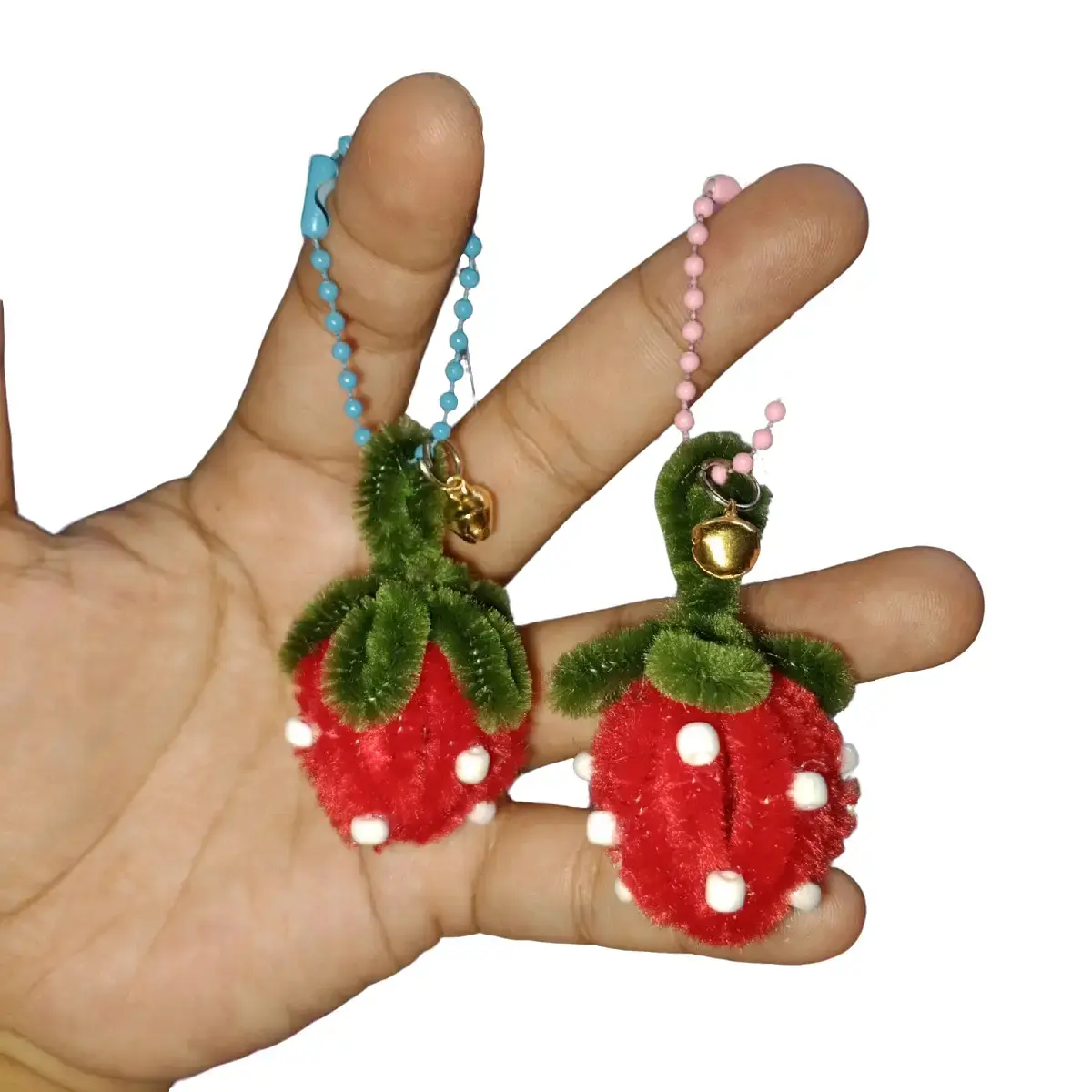 keychain strawbery kawat bulu gantungan tas cantik
