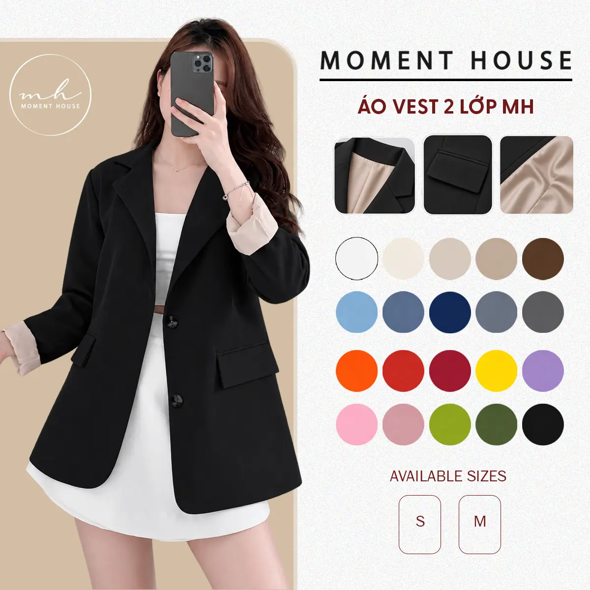 ÁO VEST 2 LỚP NỮ, 2 túi thật 2 bên, có lót mềm mịn, form suông rộng size SM Women Jacket Top Voi Áo Khoác (KO ĐỆM VAI-NO.01)
