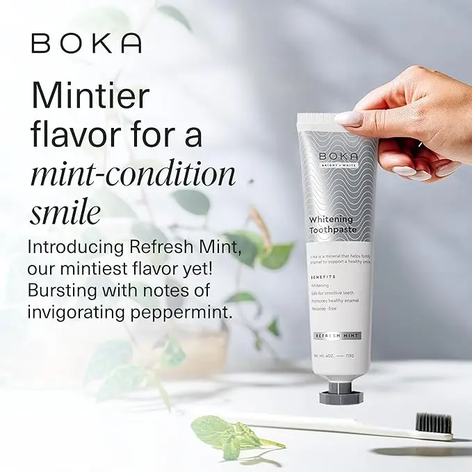 [Boka Official] Boka Fluoride Free Toothpaste Nano Hydroxyapatite, Helps Remineralize, Appropriate for Sensitive Teeth, Whitening - for Adult, Kids Oral Care - Refresh Mint Flavor, 4 Fl Oz 1Pk