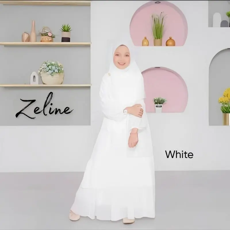 gamis anak terbaru 2025  perempuan untuk usia 11-14 tahun kids set dress plus pasmina zeline 6