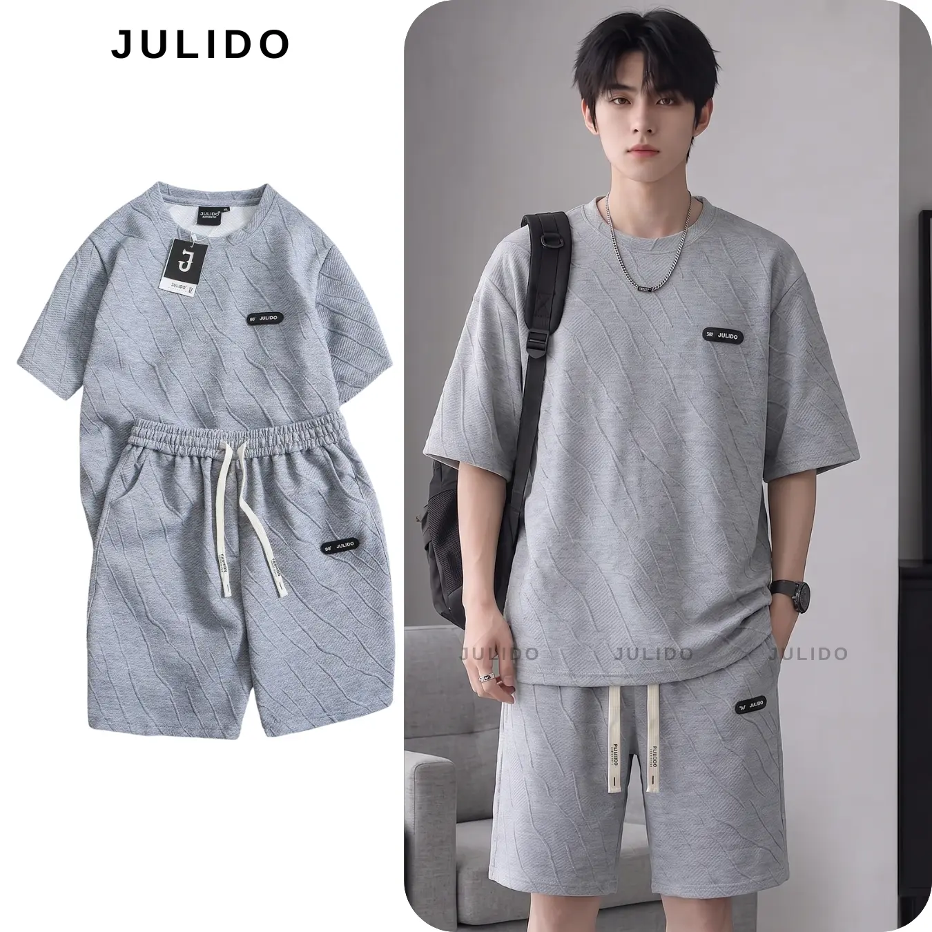 Bộ quần áo xốp nam JULIDO Tay ngắn Kẻ sọc chất liệu xốp Menswear