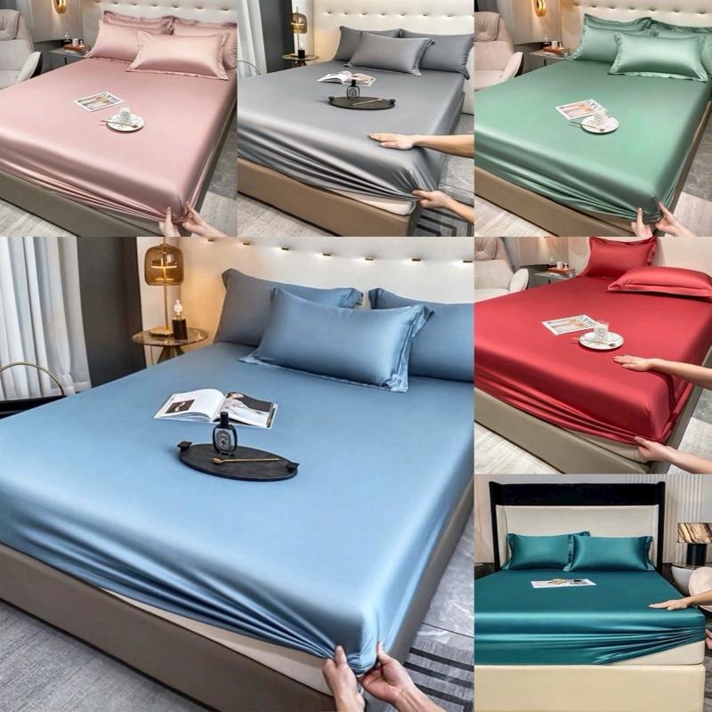  Bộ 3 Món Ga Gối Phi Lụa Thun Lạnh Bo Chun  Lụa Mềm Mịn Thoáng Mát  Hoạ Tiết Trơn Nhiều Tông Màu Hót Hít 