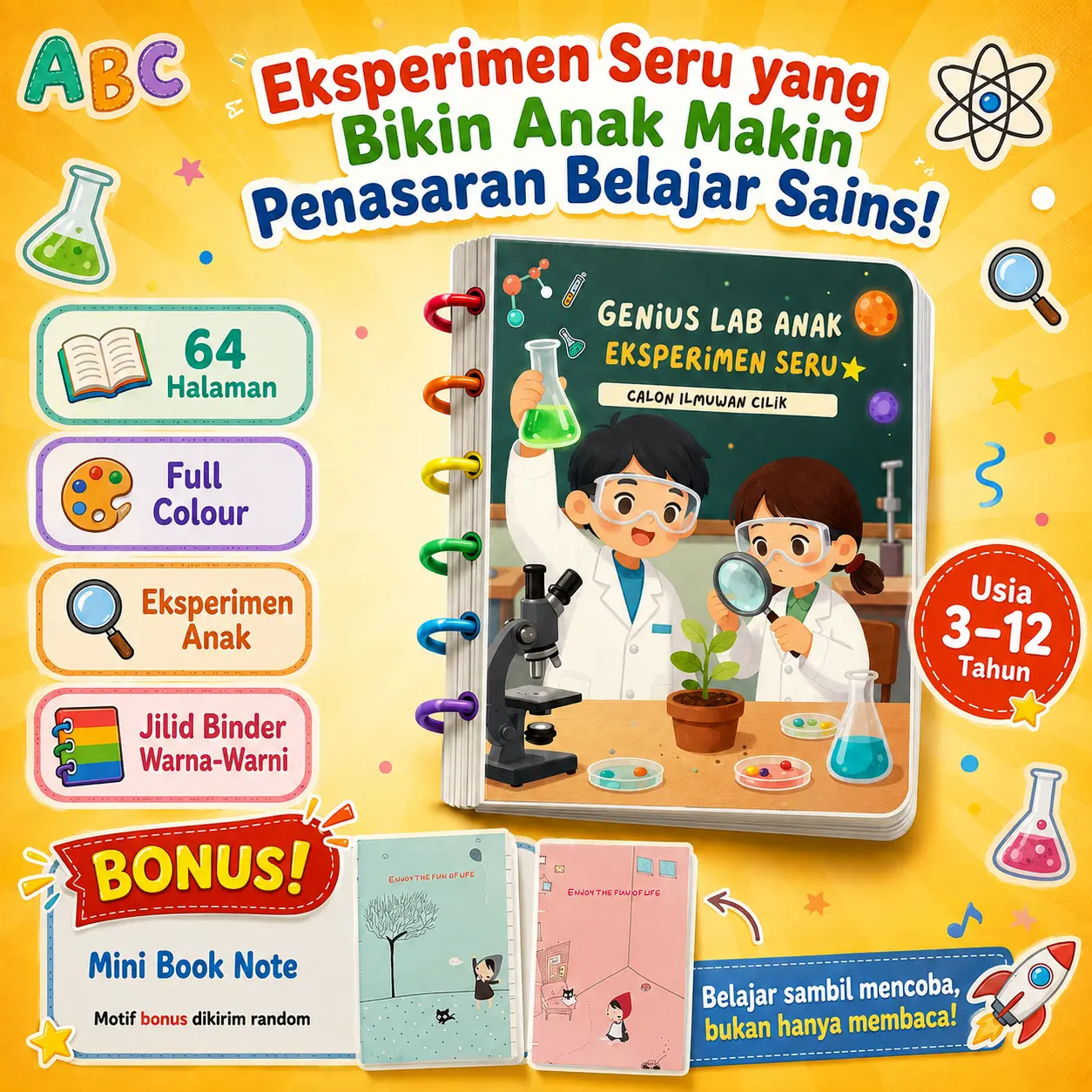 Penacerdas Genius Lab Anak Buku Eksperimen Sains Seru Calon Ilmuwan Cilik 30 Aktivitas STEAM | Bonus Notebook Exclusive