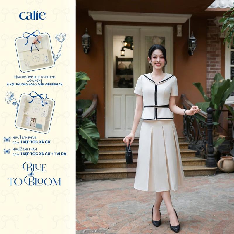 (Blue to Bloom) Áo peplum chất chéo hàn cổ thủy thủ viền dây, chiết eo tôn dáng, mix cùng chân váy, quần suông đều hợp thời trang nữ Calie Pl075