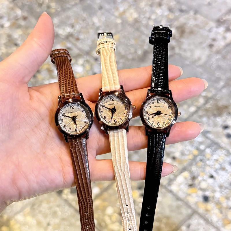  Doukou Đồng Hồ Nữ Dây Da Vân Bóng H299 Mặt Cắt Sang Trọng. 