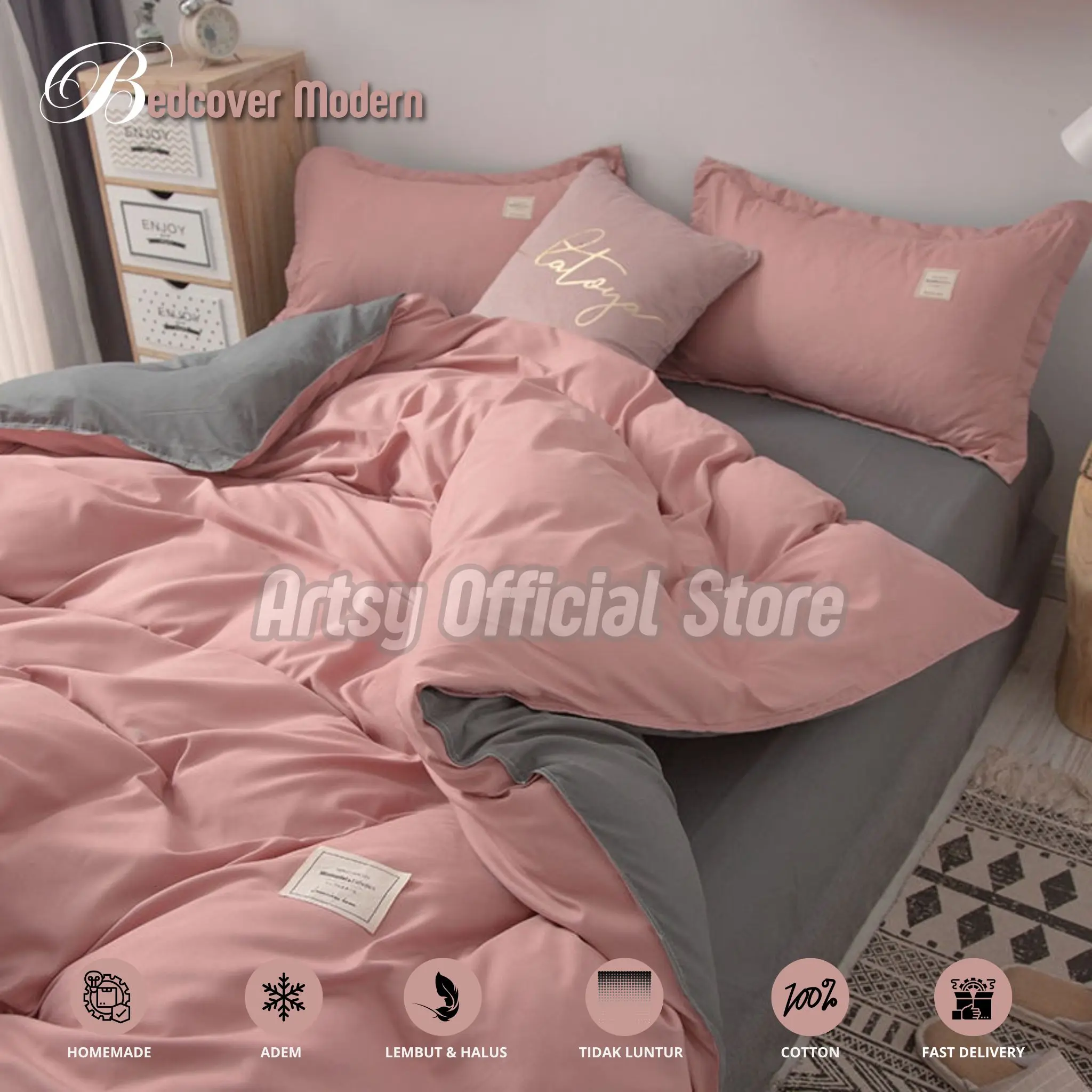 SET SPREI + SELIMUT BEDCOVER POLOS KOMBINASI DUA WARNA TWO TONE Bedcover Bantal