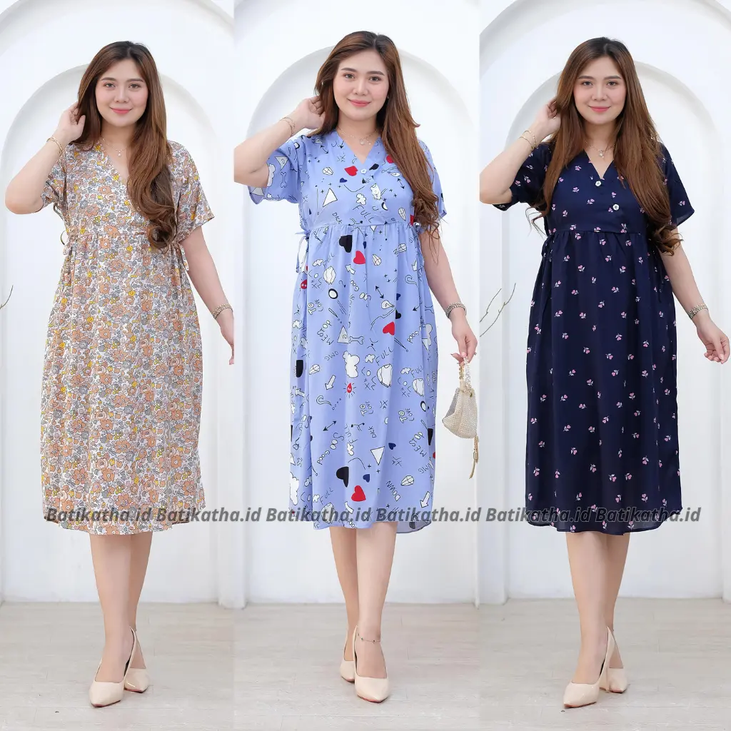 Daster Kimono Busui Tali Samping Pendek Daster Pendek Busui Bumil Dress Wanita Pendek Rayon Kancing Lembut Nyaman Santai