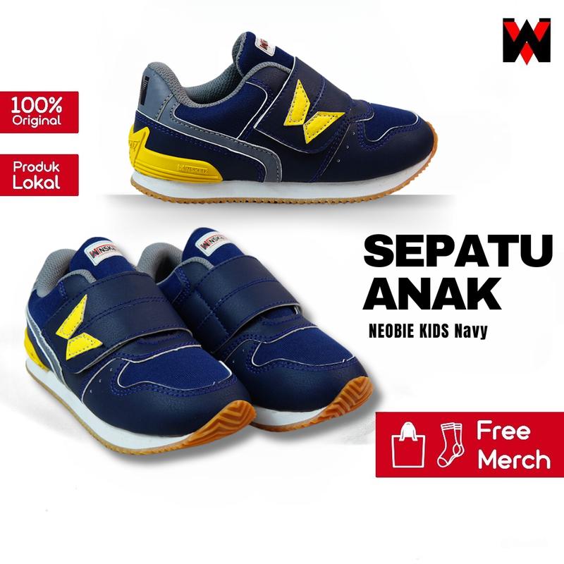 WINSKETZ - Sepatu Anak Laki-laki dan Perempuan Olahraga Sekolah Casual Fashion Shoes Kids Original Premium - Neobie Navy 6