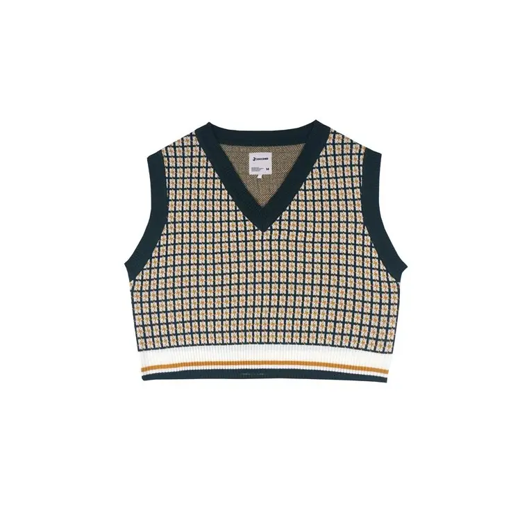 3Second Women's Sleeveless Checked Knit Vest Joyis S02122426HJ 0