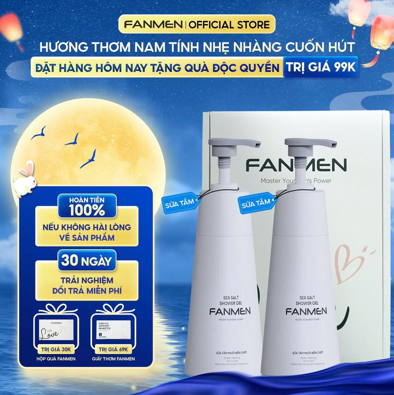 COMBO 2 Sữa tắm muối biển Chết hương nước hoa nam tính Fanmen hỗ trợ giảm mụn cơ thể dành riêng cho nam giới 350ml | Tặng Hộp Đựng WLn Kèm Quà 0Đ