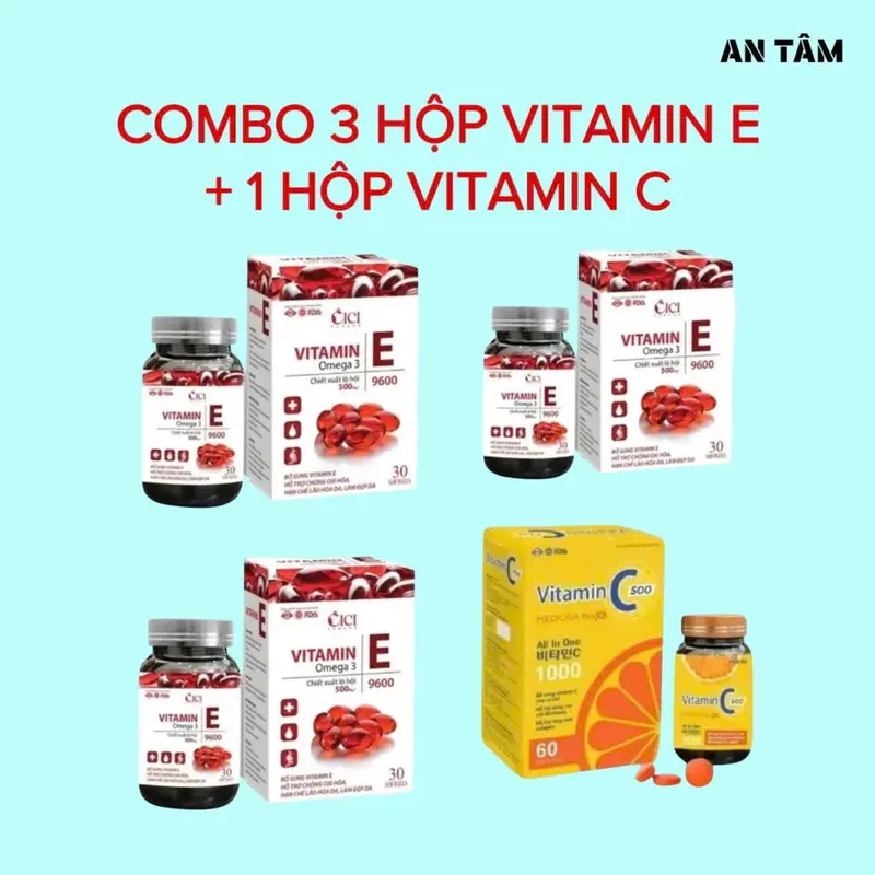 Combo 3 Hộp Vitamin E Đỏ Omega 3 (Hộp 30 Viên) và 1 Hộp Vitamin C Plus X3 (Hộp 60 Viên) 0