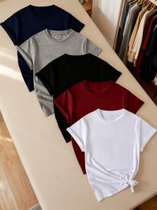Conjunto de camiseta deportiva informal de cuello redondo y manga corta para mujer