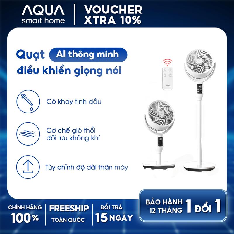 Quạt đứng Aqua ED1823T quạt AI điều khiển giọng nói có khay tinh dầu tuỳ chỉnh độ dài hẹn giờ 12 tiếng