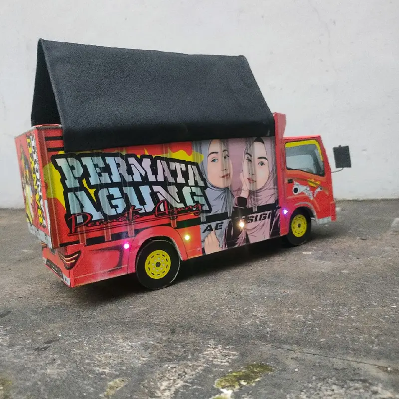 Promo miniatur truk oleng kayu asli jumbo besar 42 cm variasi lampu leed dan terpal visa belok oleng gasruk Anak Hadiah Kado Led Control Mainan Roda 6