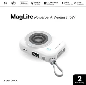 TUNOVA Maglite wireless Powerbank unik 10000mAh Fast Charging 22.5W iphone android built-in Type-C & Safe Flight CCC Certified