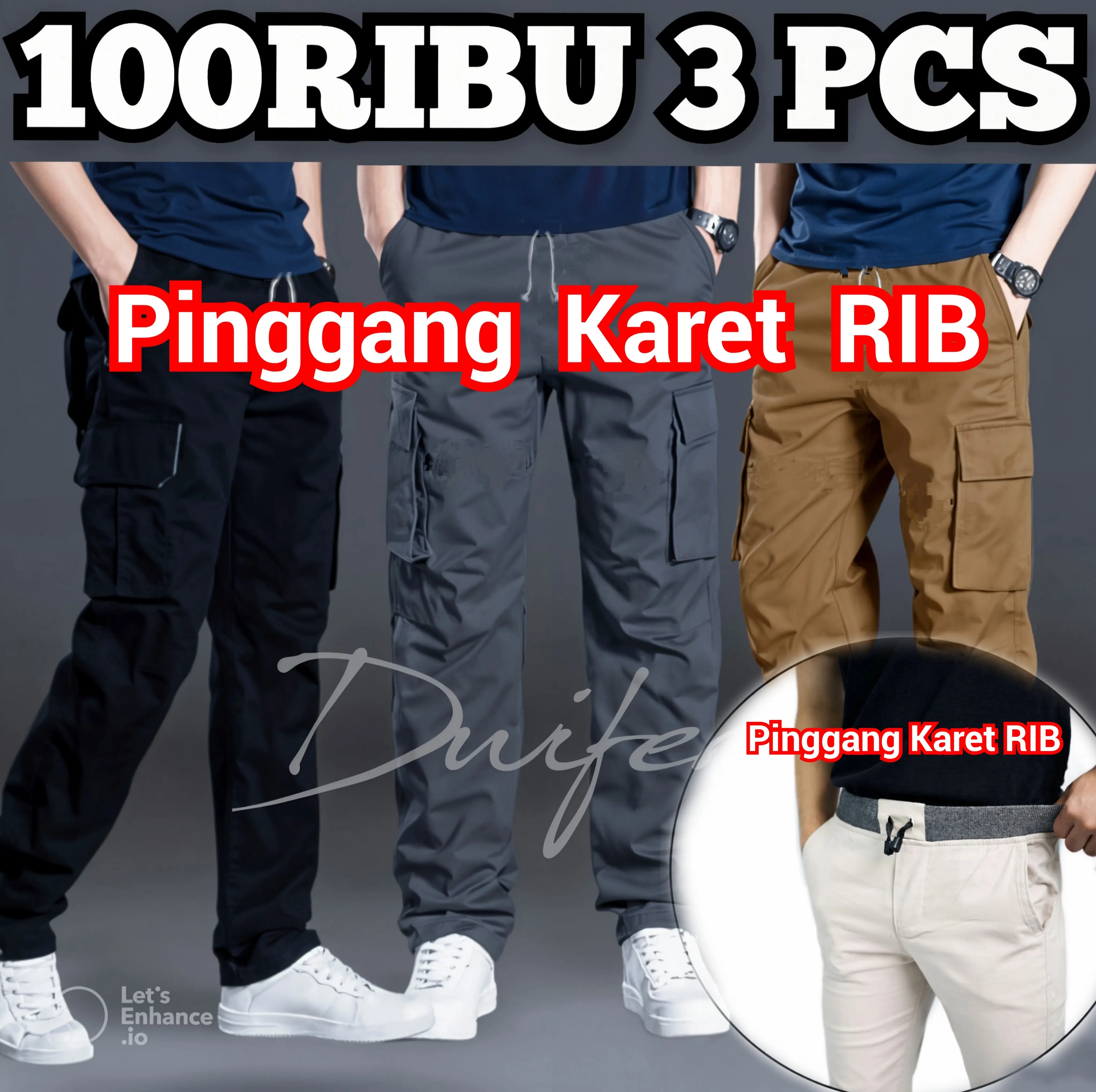 [BISA COD] 100RIBU DAPAT 3 PCS CELANA CARGO PANJANG PRIA DEWASA UKURAN 27-33 PREMIUM QUALITY SLIMFIT COWO SKINNY POLOS COWOK