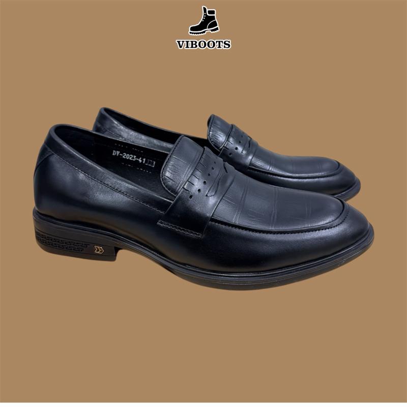 Giầy Lười Nam Da Bò Thật Dập Vân Chìm Cao Cấp Da Nappa Nguyên Tấm Thương Hiệu Giày Da Nam VIBOOTS