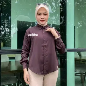 Zalika_Kemeja Wanita Rayon Twill Lengan Panjang LD 100-120 Atasan Wanita Basic Casual Katun Kerja