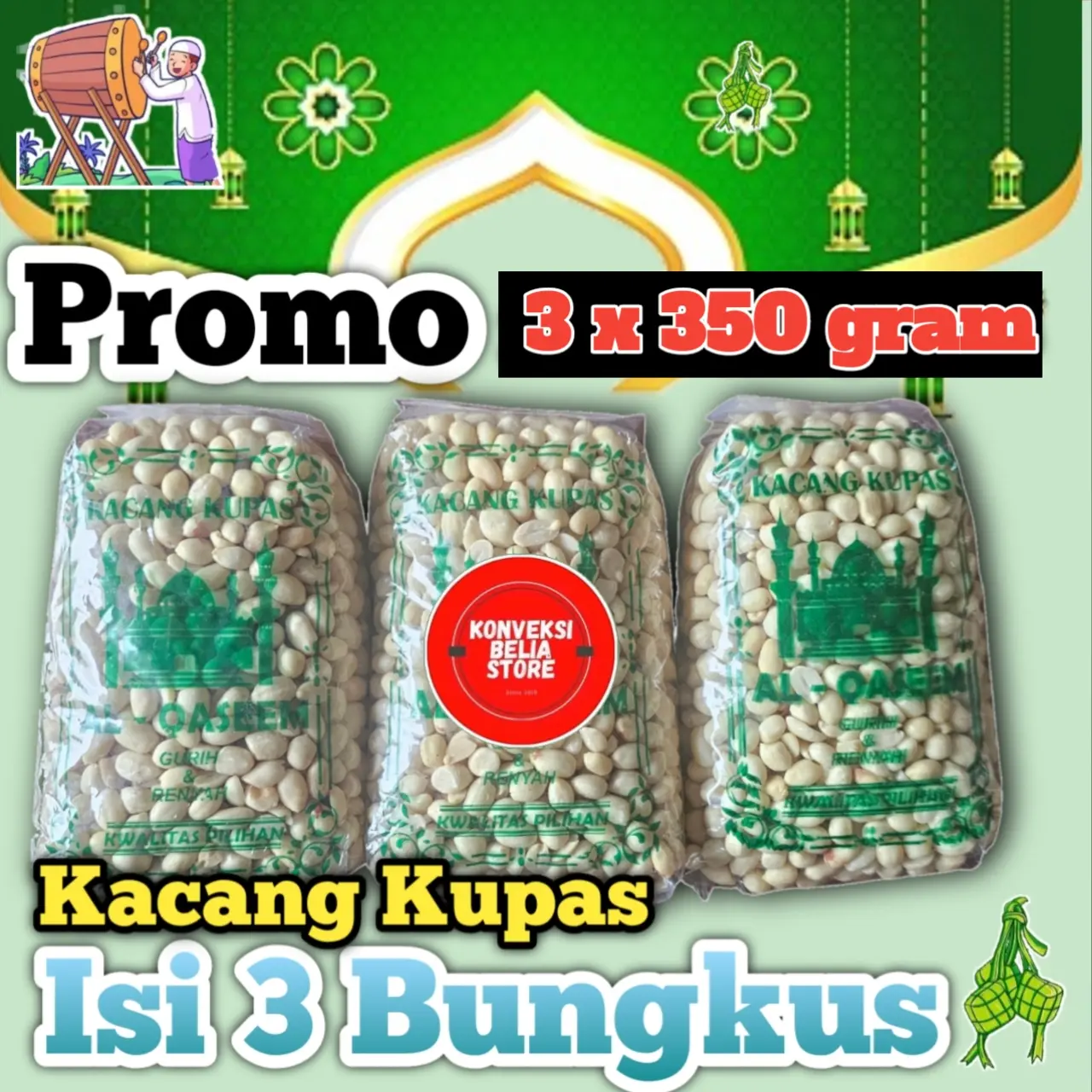Paket 3 Bungkus Kacang Kupas Tuban Kemasan 350gr Tinggal Goreng Cemilan Food