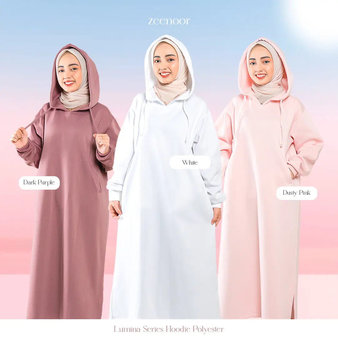 Zeenoor Lumina Series Hoodie | Hoodie Panjang Gamis Polos by Cacil | Polyester Fleece Jaket Wanita