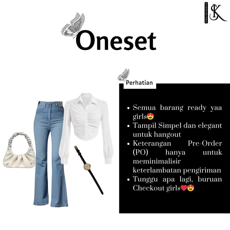 Setelan wanita terbaru atasan Kemeja Crop Putih + Jeans Cutbray + Tas Wanita + Jam Tangan KS0022 7