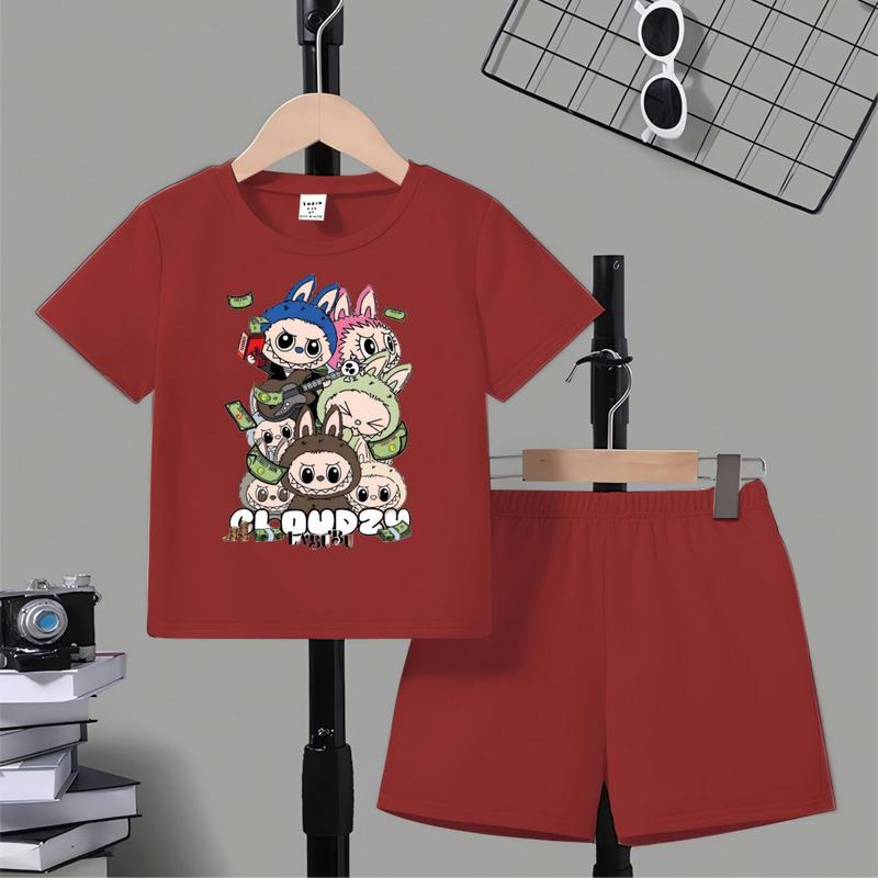 Bestwear.id - Setelan anak laki-laki dan perempuan celana pendek sablon digital LABUBU CLOUDZY bahan cotton combed / Pakaian anak unisex celana pendek sablon digital 1-10 tahun 4