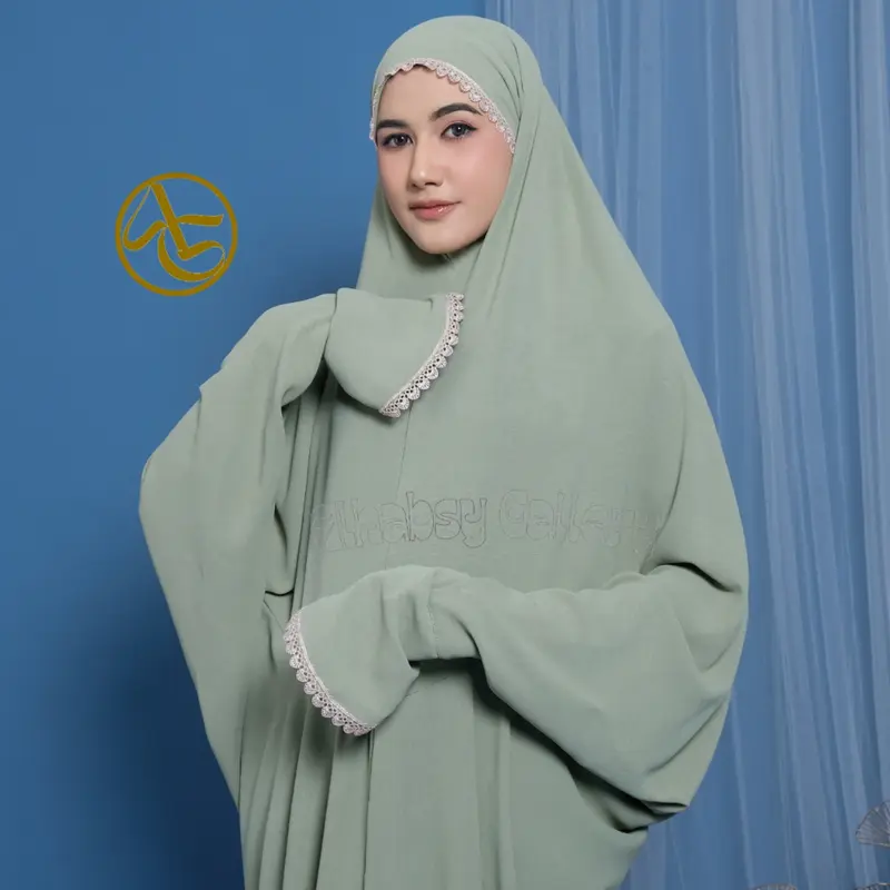 Mukena Terusan Dewasa Dubai Penutup Dagu Crinkle Airflow Premium Mewah Renda Motif 4