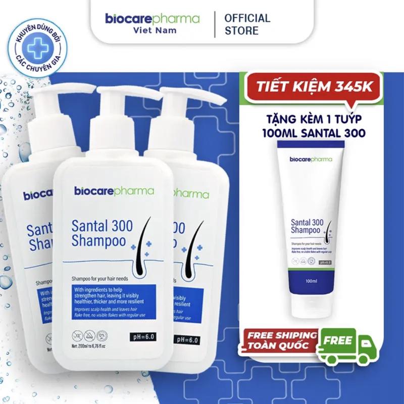 Dầu Gội Dược Liệu Santal 300 Biocare Pharma 200ml Giảm Gàu Nấm Ngứa Da Đầu Cho Nam Nữ pH 6.0 - Mua 3 Chai Tặng 1 Tuýp 100ml Santal 300