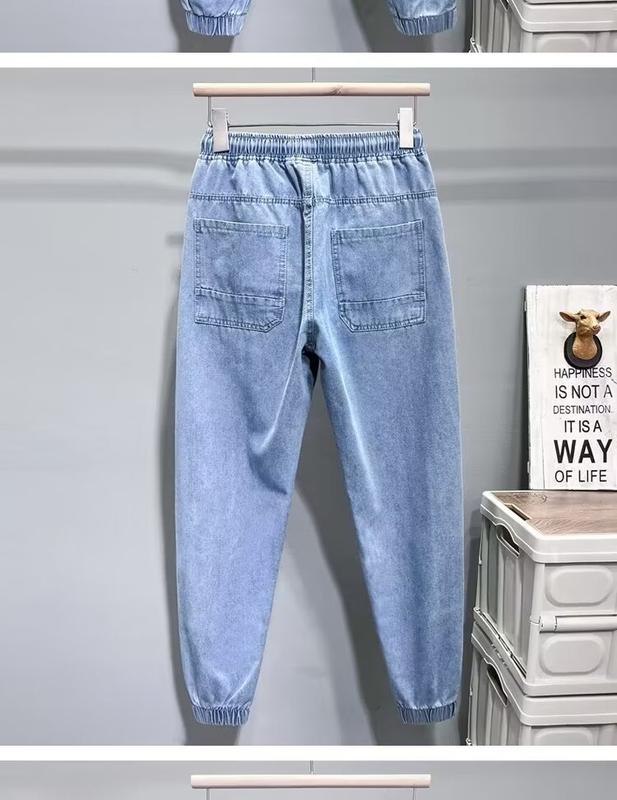 Product Introduction of Pocket Menswear Trouser Velvet Basic Low Waist Medium Straight Lingerie Zipper Human Elastic Waist Jeans Men'S Loose Harem Ankle-Length Pants Autumn Oversize Trendy Stitching All-Match Cropped Pants 22